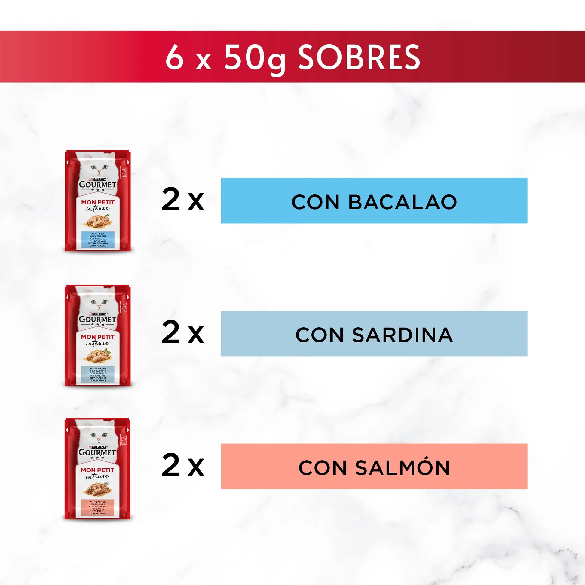 Gourmet Mon Petit Bacalao, Sardina&Salmón Pack 6X50 g al mejor precio -Todoanimal.es