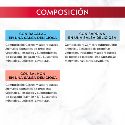 Gourmet Mon Petit Bacalao, Sardina&Salmón Pack 6X50 g al mejor precio -Todoanimal.es