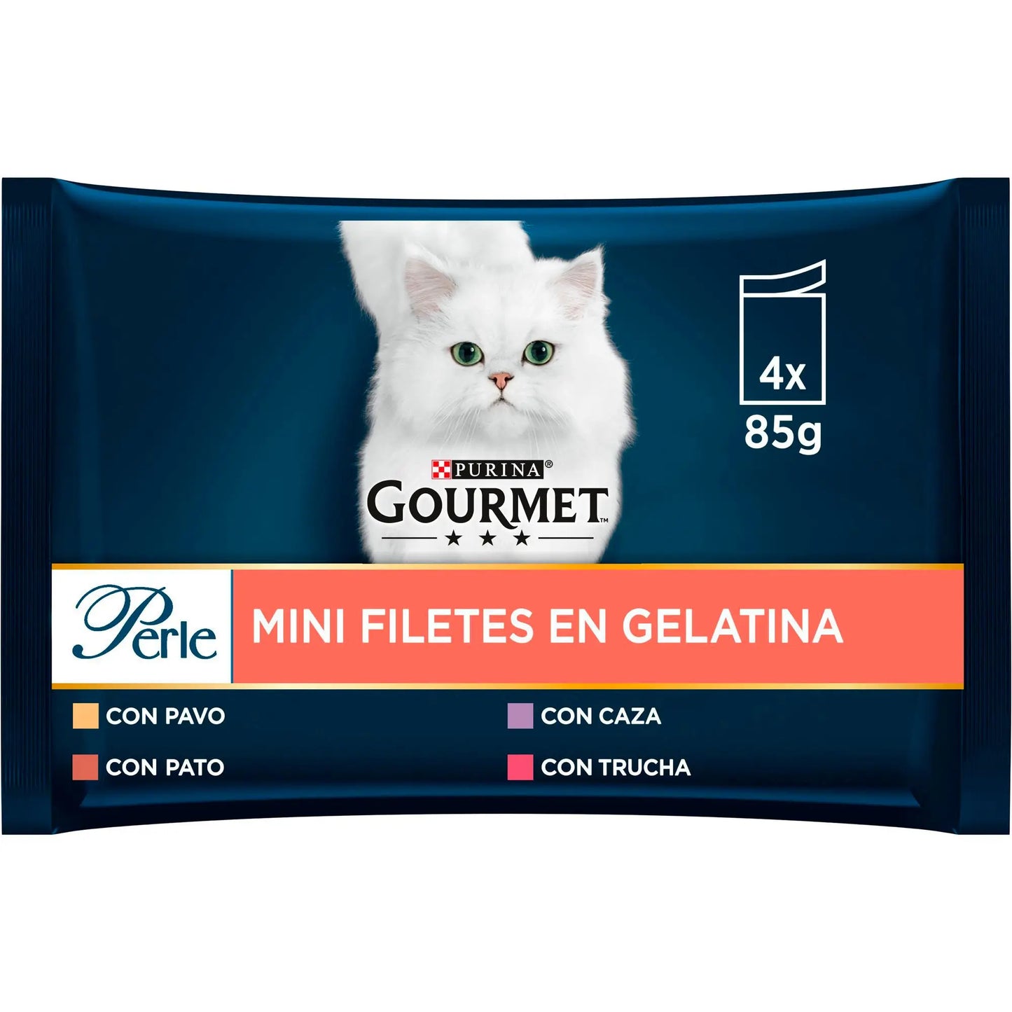 Gourmet Perle Filetes Gelatina Surtido Pack 4x85 g al mejor precio -Todoanimal.es