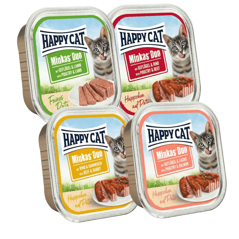 Happy Cat Minkas Dúo Menú 100 g Tarrina Paté Húmedo para Gatos al mejor precio -Todoanimal.es