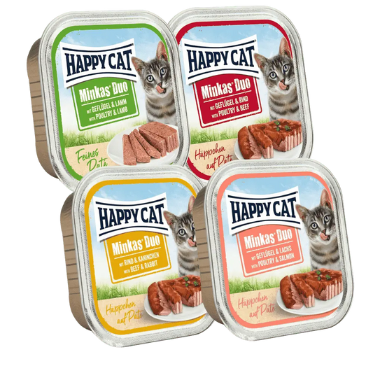 Happy Cat Minkas Dúo Menú 100 g Tarrina Paté Húmedo para Gatos al mejor precio -Todoanimal.es