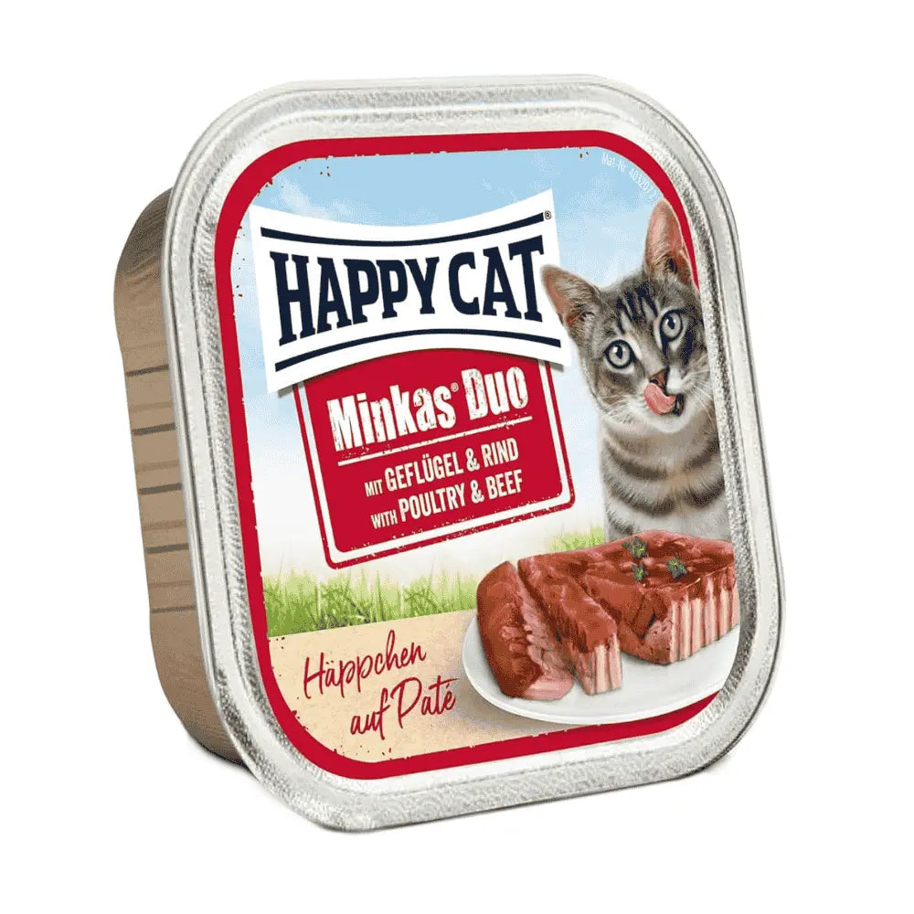Happy Cat Minkas Dúo Menú 100 g Tarrina Paté Húmedo para Gatos al mejor precio -Todoanimal.es