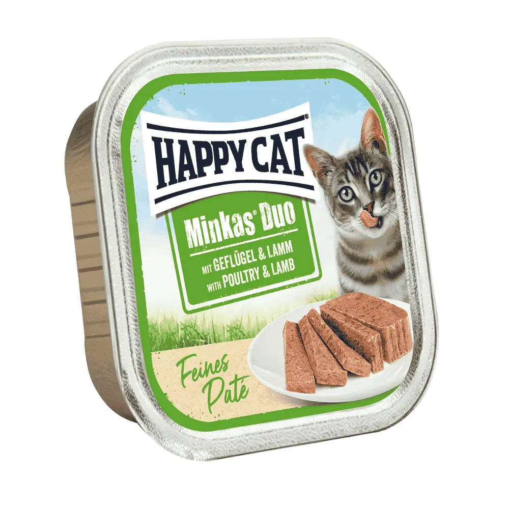 Happy Cat Minkas Dúo Menú 100 g Tarrina Paté Húmedo para Gatos al mejor precio -Todoanimal.es