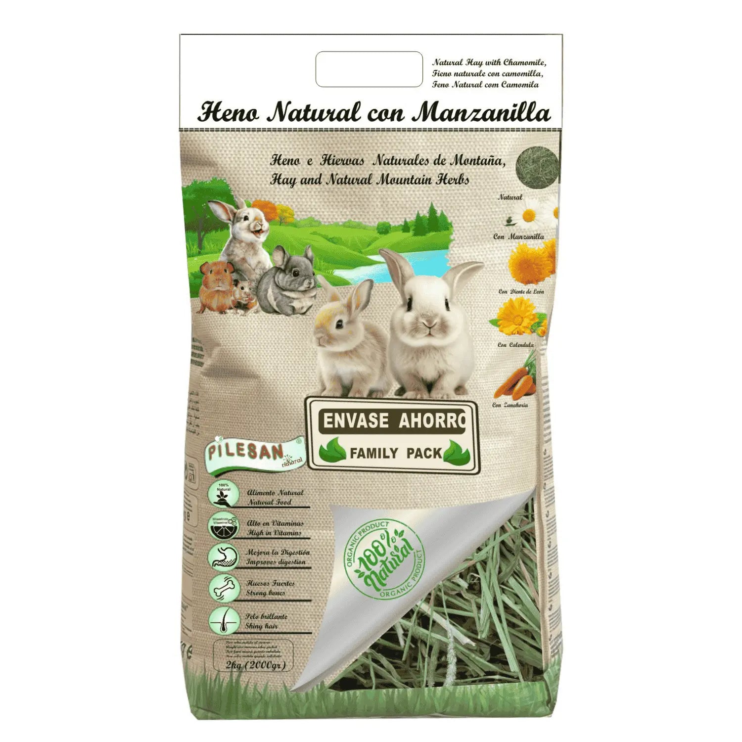 Heno Natural con Manzanilla Pilesan 2 kg al mejor precio -Todoanimal.es