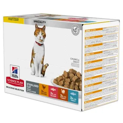 Hill'S Sp Feline Sterilised Pollo, Salmón, Pavo Y Trucha 85G Pack-12 Udes. Sobre HILLS