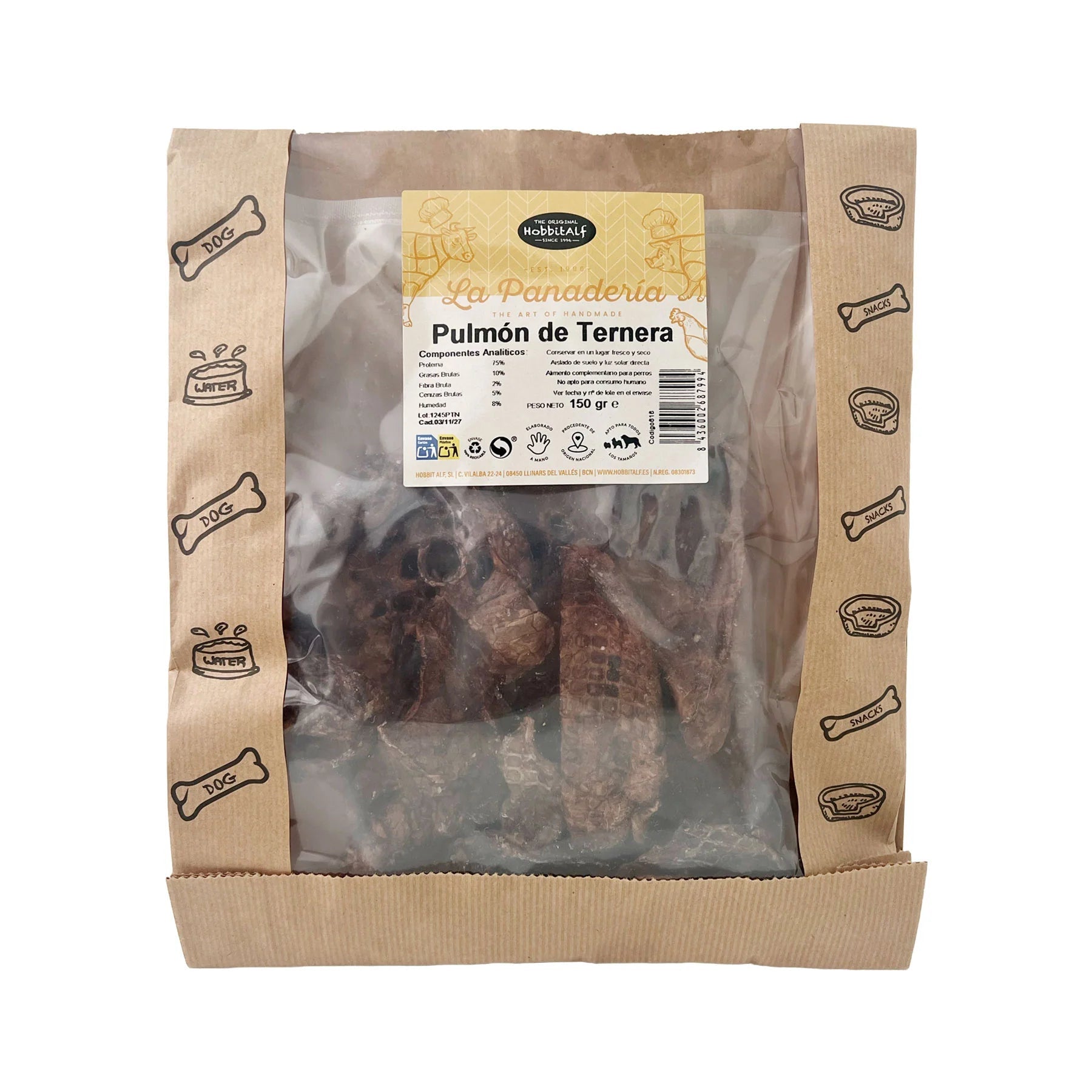 Hobbitalf Filete de Pulmón de Ternera Snack Natural para Perros al mejor precio -Todoanimal.es