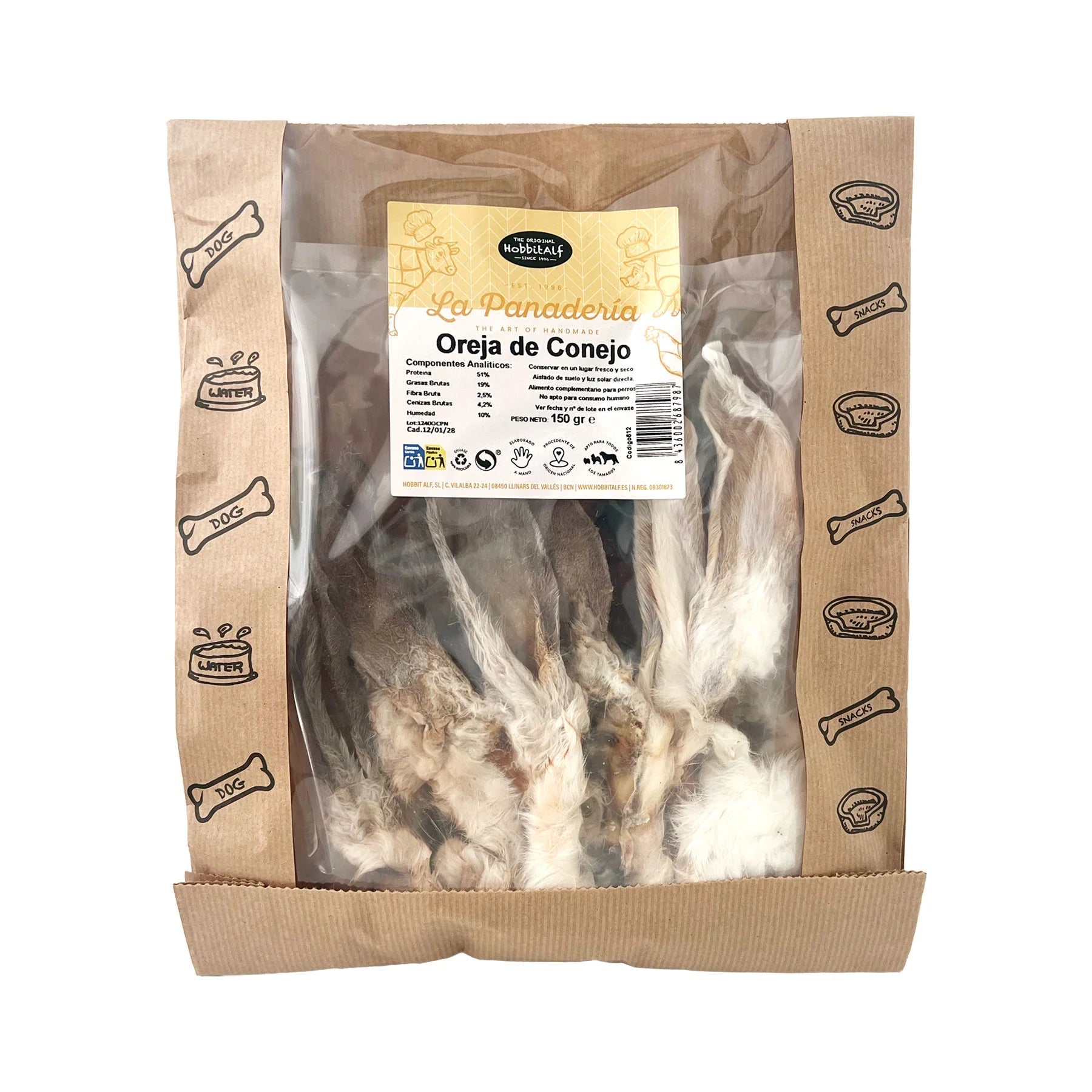 Hobbitalf Oreja de Conejo con Pelo Snack Natural para Perros al mejor precio -Todoanimal.es
