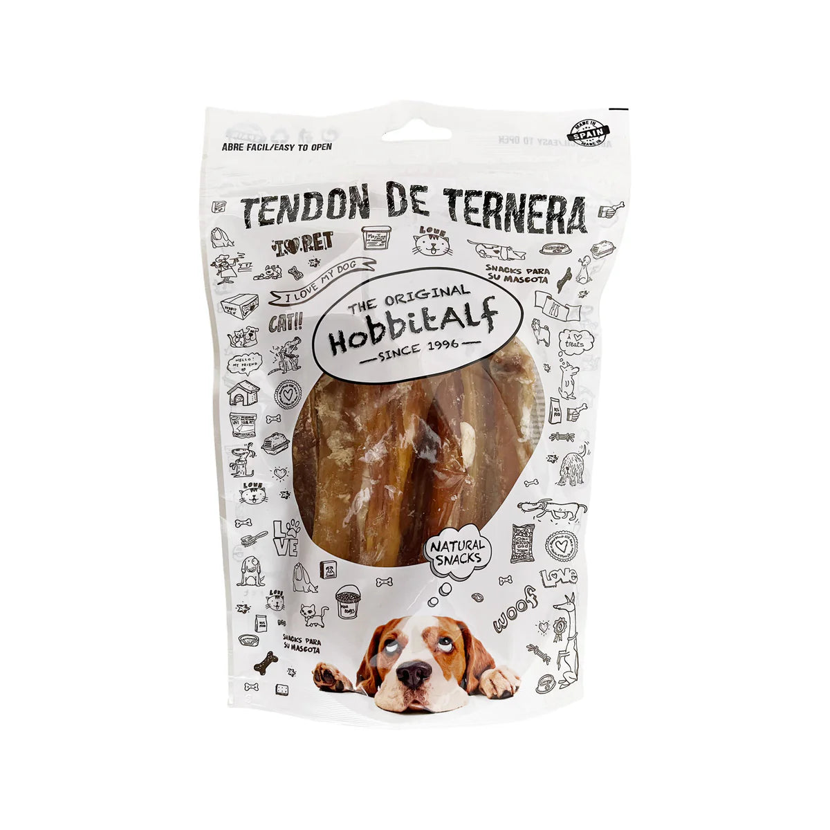 Hobbitalf Tendón de Ternera Junior Extra 20 cm - Pack 10 uds - Snack Natural para Perros al mejor precio -Todoanimal.es
