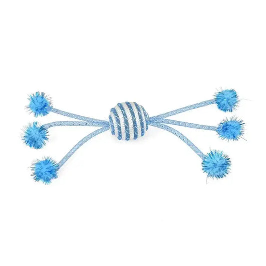 Juguete Gato Pelota Con Pompones Azul Todoanimal.es