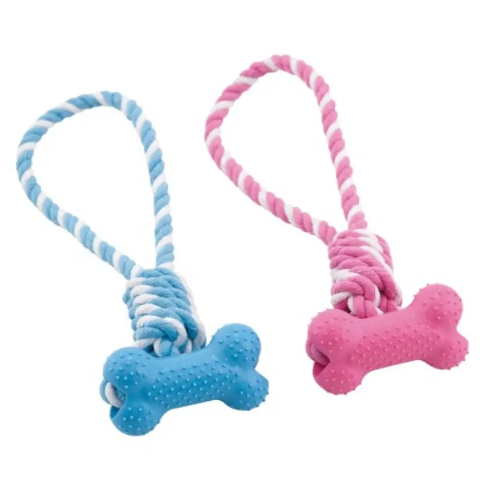 Juguete Perro Hueso Horizontal con Cuerda Bicolor 30 cm al mejor precio -Todoanimal.es