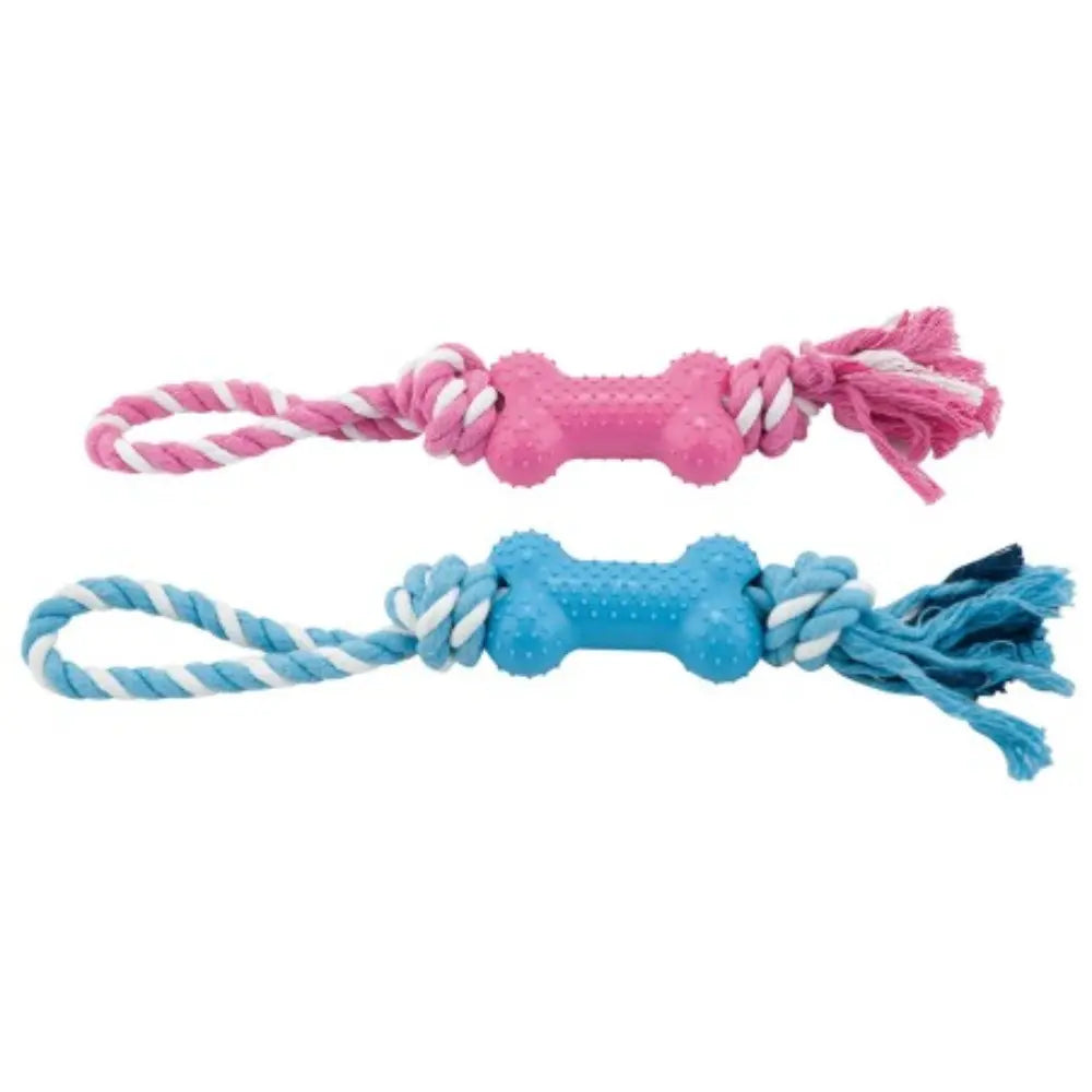 Juguete Perro Hueso Vertical con Cuerda Bicolor 32 cm al mejor precio -Todoanimal.es