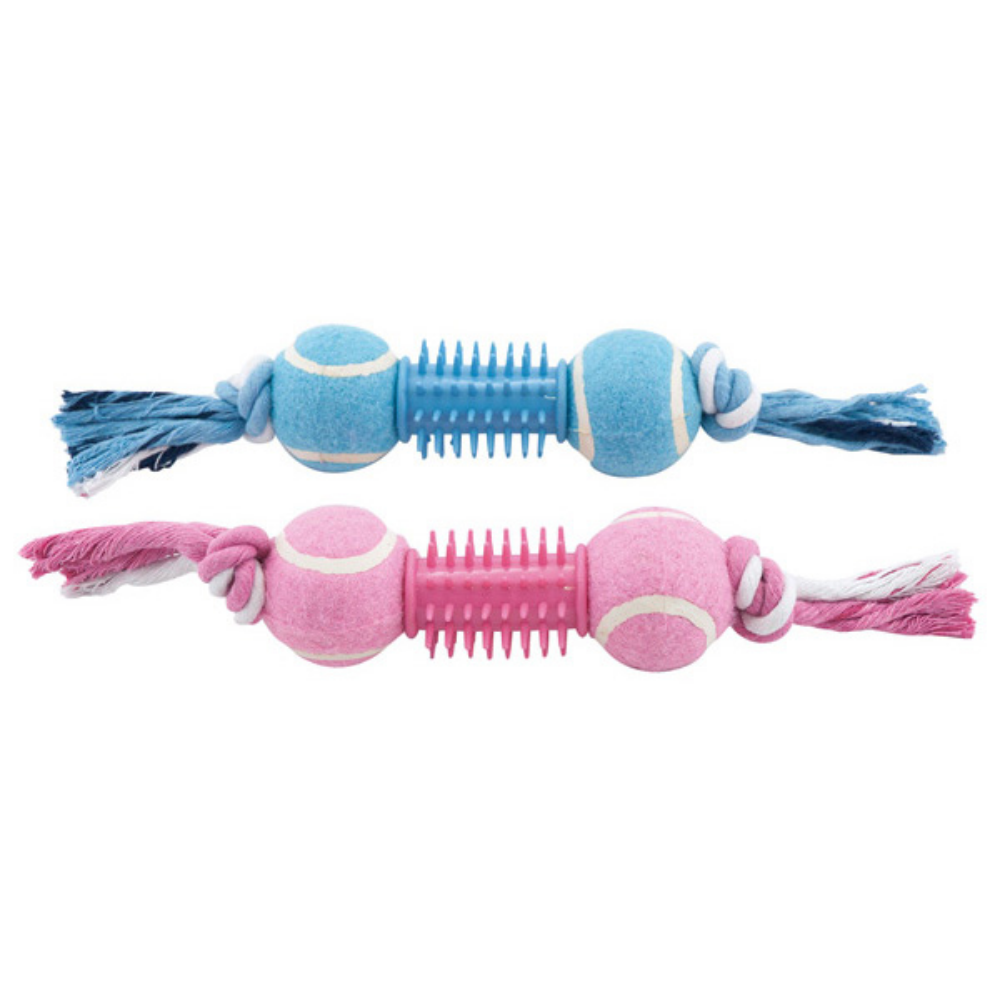 Juguete Perro Tubo+2 Pelotas Tenis Bicolor 28 cm al mejor precio -Todoanimal.es