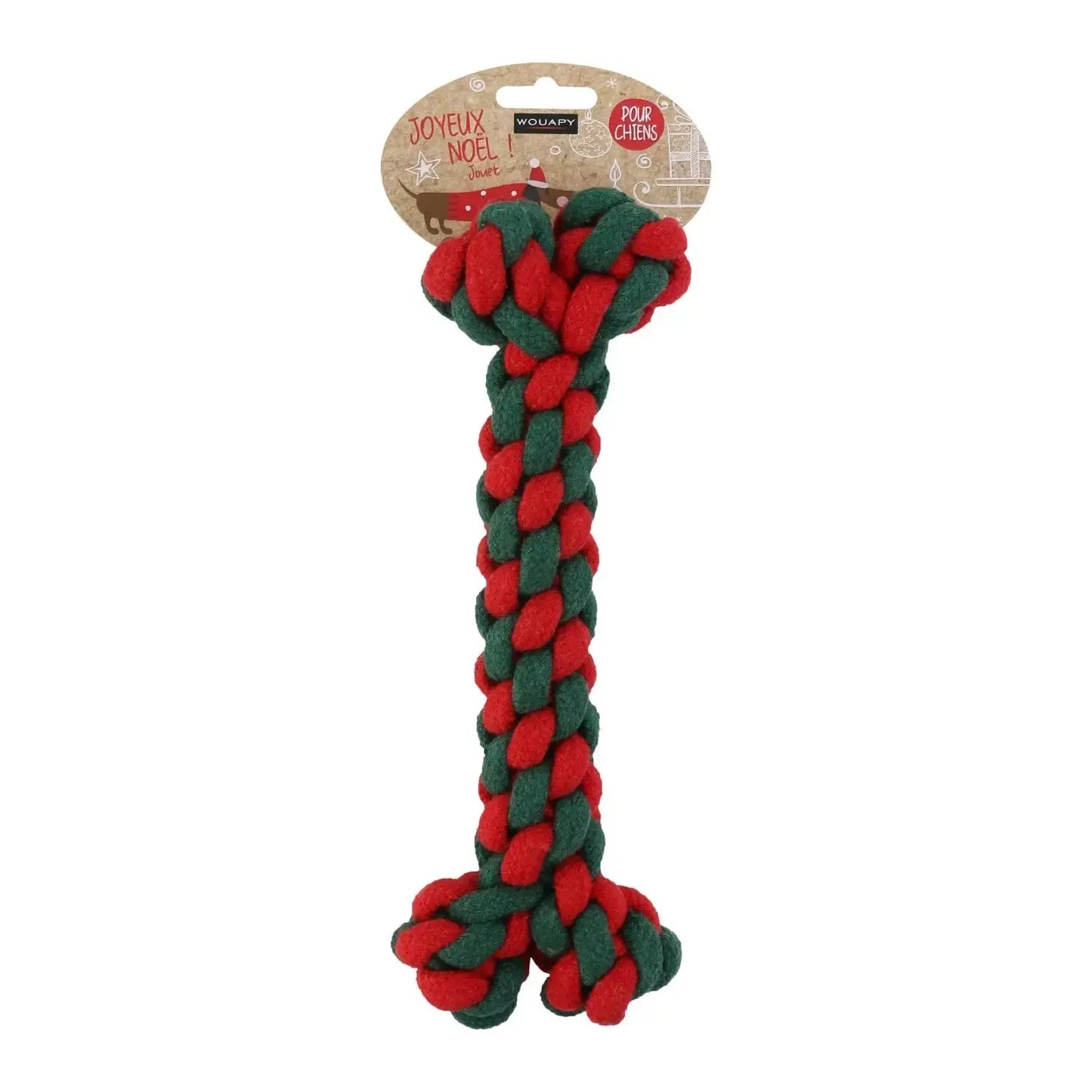 Juguete de Cuerda para Perros con Forma de Hueso Navideño, Tamaño Mediano - Wouapy WOUAPY