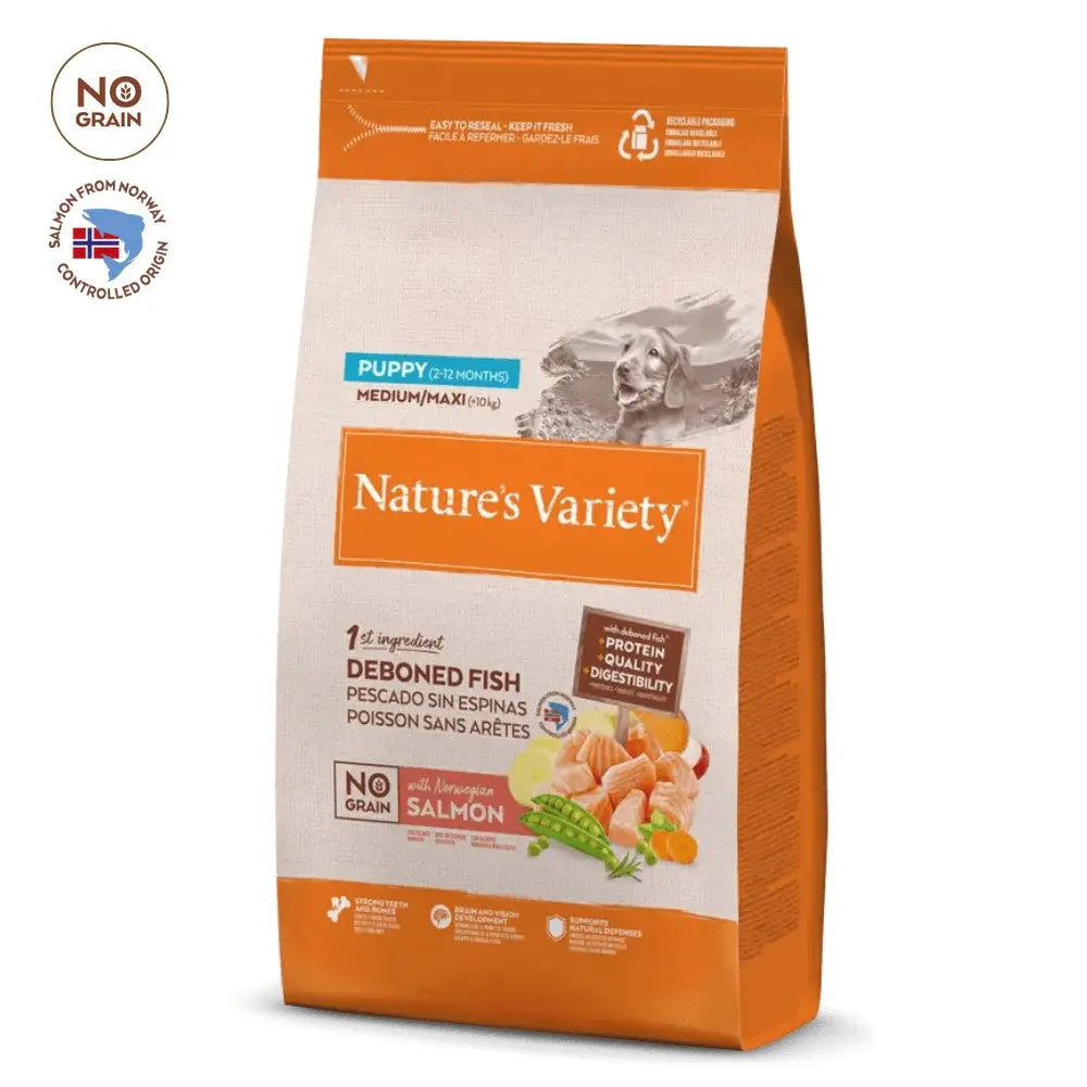 Nature'S Variety No Grain Puppy Junior Salmón Noruego Medium Maxi al mejor precio -Todoanimal.es