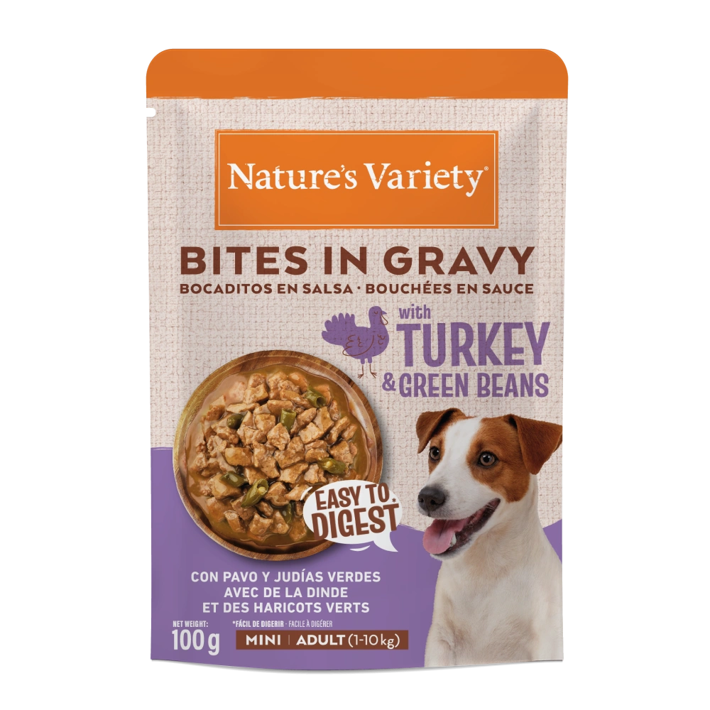 Nature's Variety Bocaditos en Salsa Pavo y Judías Verdes Comida Húmeda para Perros Mini al mejor precio -Todoanimal.es