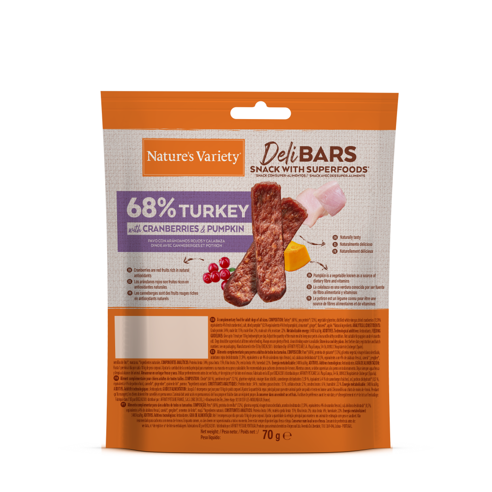 Nature's Variety DeliBars Superfood Pavo Snack para Perros al mejor precio -Todoanimal.es