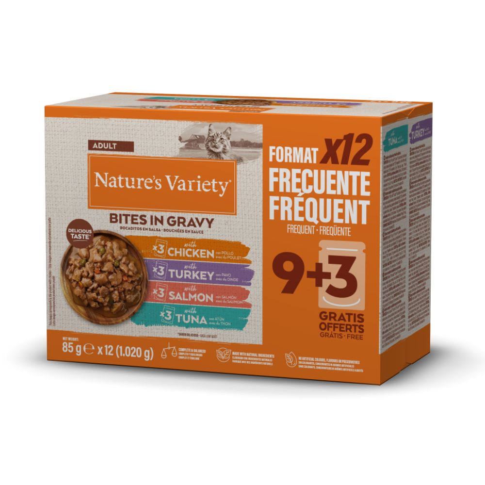 Nature's Variety Pack 12 Bocaditos en Salsa Surtido de Sabores 85 g Comida Húmeda para Gatos al mejor precio -Todoanimal.es