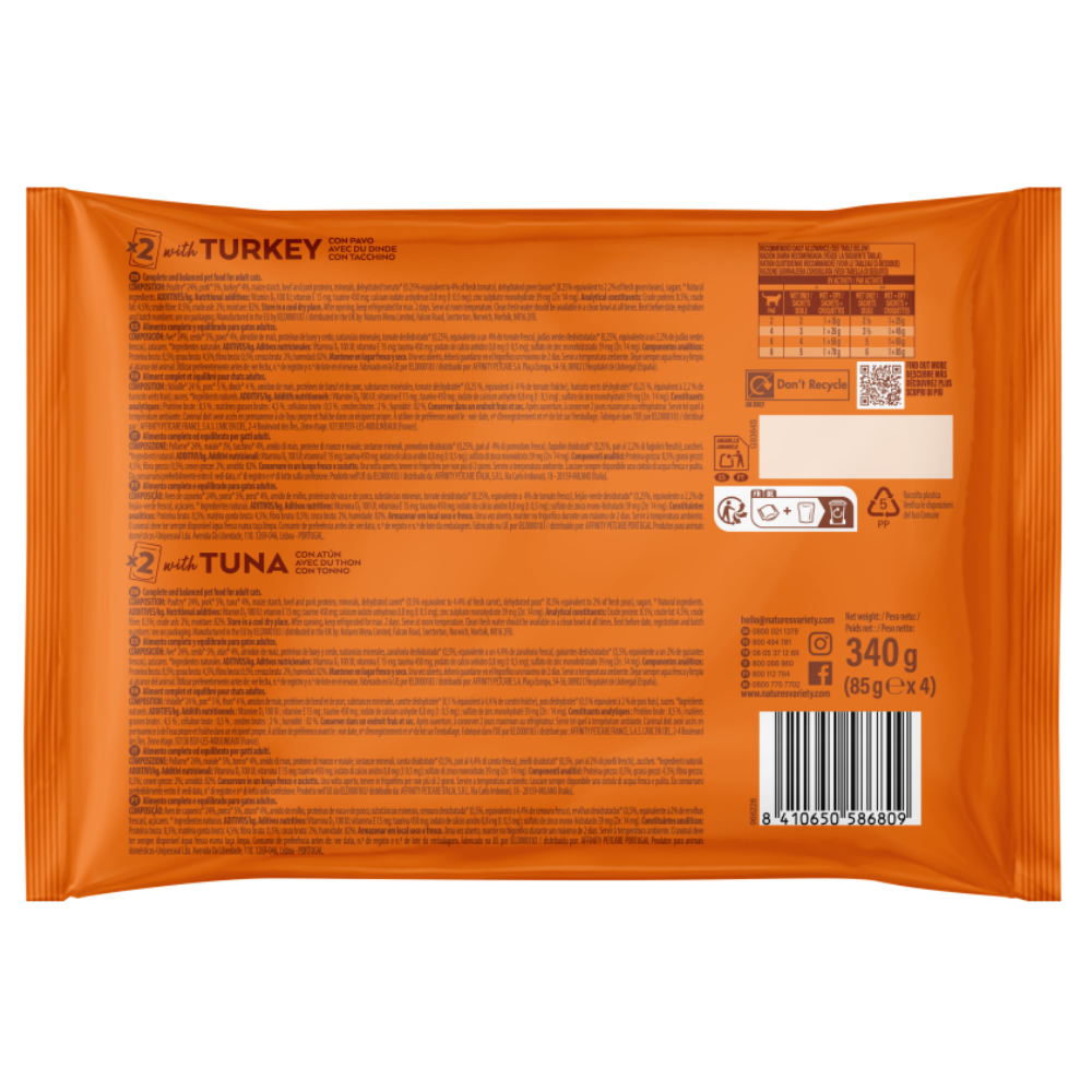 Nature's Variety Pack 4 Bocaditos en Salsa con Pavo y Atún 85 g Comida Húmeda para Gatos al mejor precio -Todoanimal.es