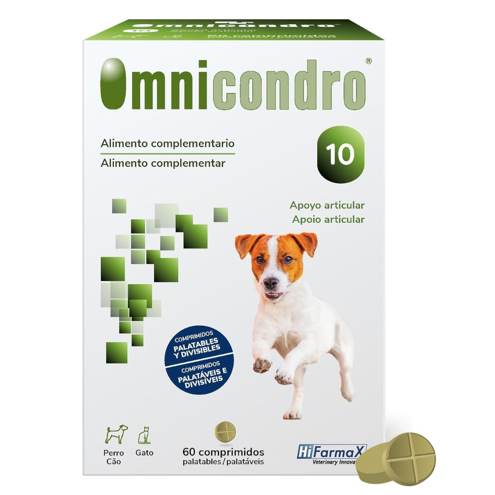 Omnicondro 10 | 60 comprimidos | Condroprotector para Perros, Gatos y Cachorros con Glucosamina y Condroitina | Suplemento Nutricional para Reforzar Articulaciones | Hifarmax al mejor precio -Todoanimal.es
