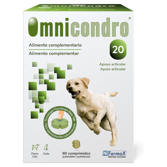 Omnicondro 20 | 60 comprimidos | Condroprotector para Perros y Gatos con Glucosamina y Condroitina | Suplemento Nutricional para Reforzar Articulaciones | Hifarmax al mejor precio -Todoanimal.es