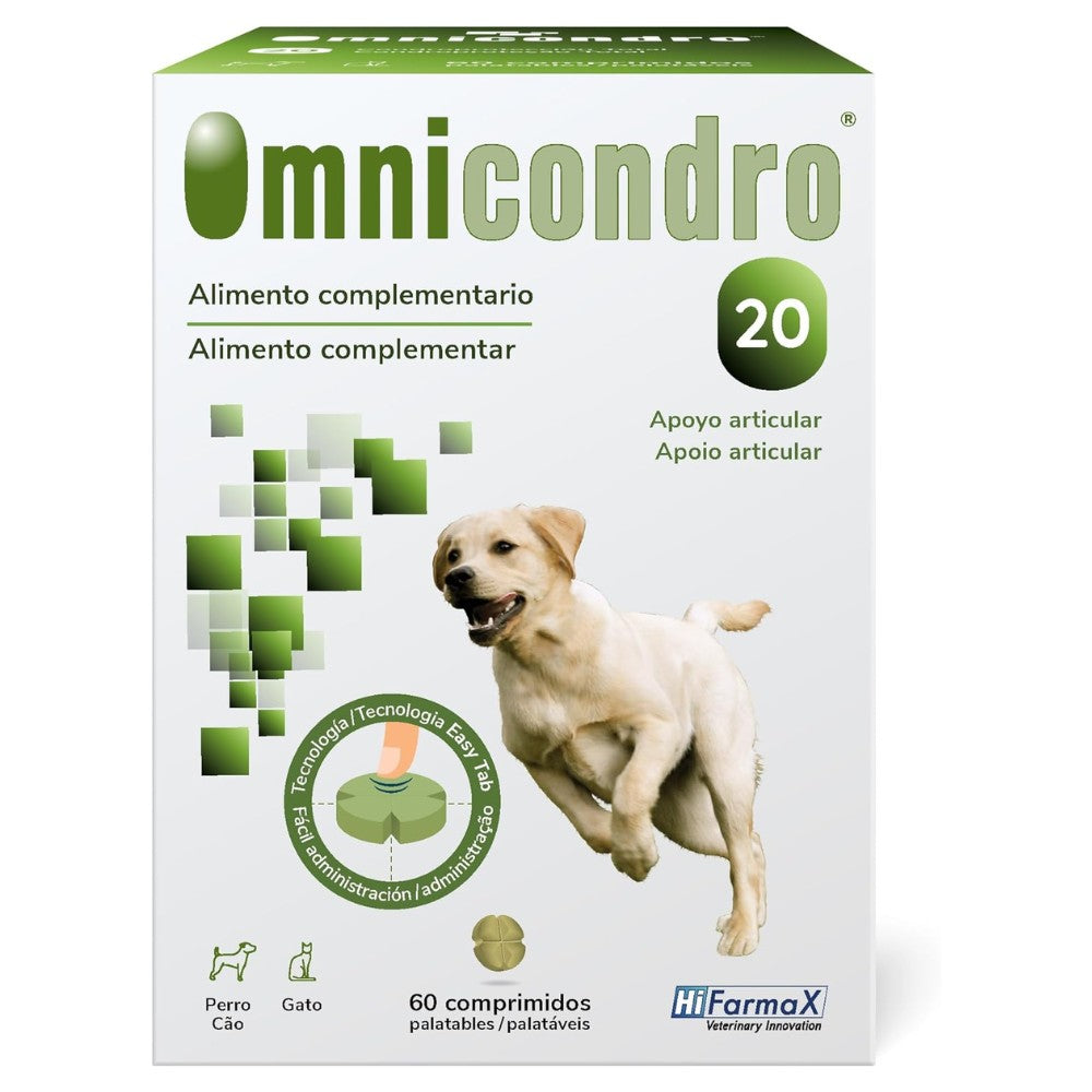 Omnicondro 20 | 60 comprimidos | Condroprotector para Perros y Gatos con Glucosamina y Condroitina | Suplemento Nutricional para Reforzar Articulaciones | Hifarmax al mejor precio -Todoanimal.es