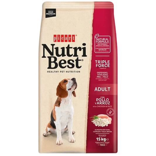 Picart Nutribest Adult Chicken & Rice 15 kg - Pienso Natural para Perros Adultos con Pollo y Arroz NUTRIBEST