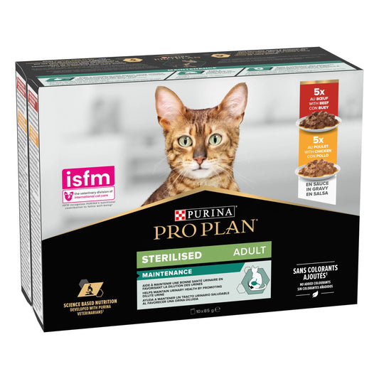 Pro Plan Cat Sobre Sterilised Buey&Pollo Pack 10x85 g al mejor precio -Todoanimal.es