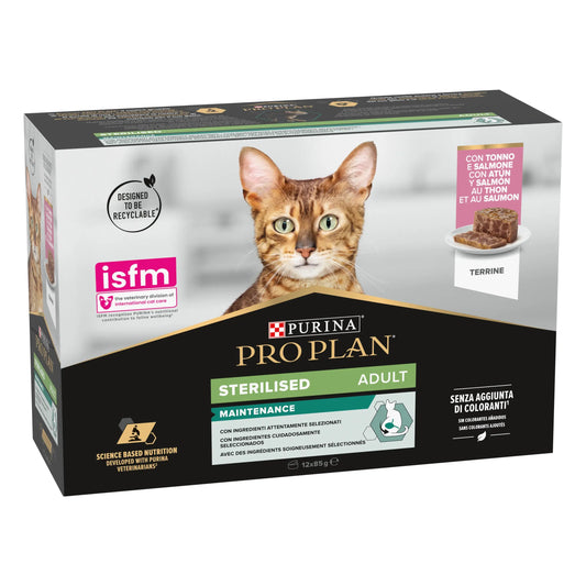 Pro Plan Cat Sterilised Salmón&Atún Pack 12X85 g al mejor precio -Todoanimal.es