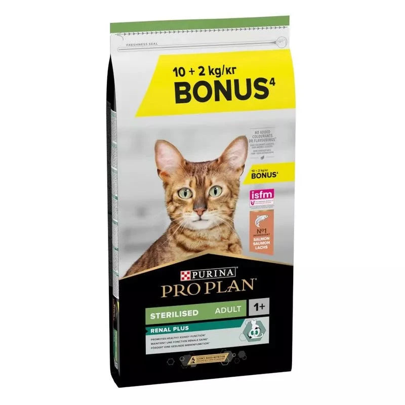 Pro Plan Cat Sterilized Adult Renal+ Salmón 10kg+2kg gratis al mejor precio -Todoanimal.es