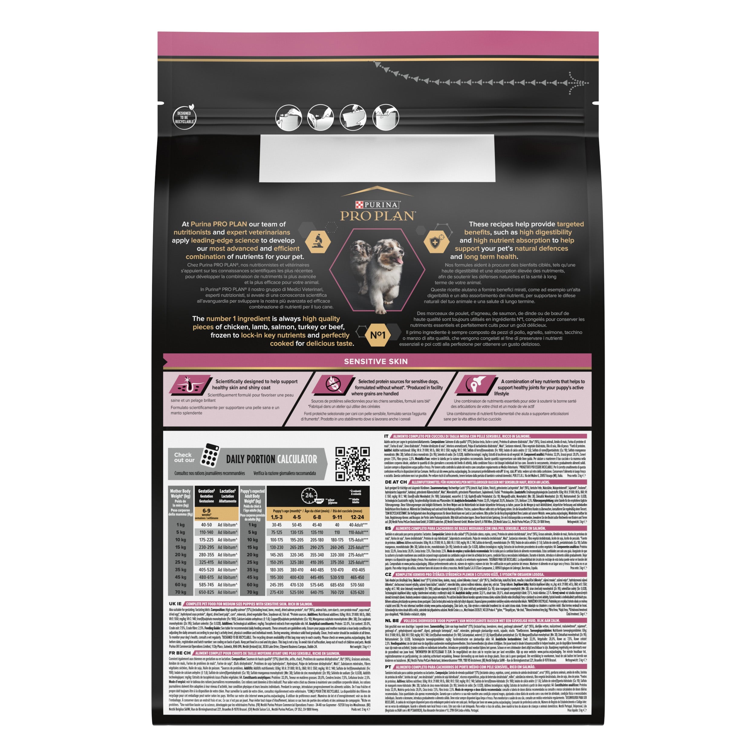 Pro Plan Dog Medium Puppy Sensitive Skin Salmón Pienso para Perros al mejor precio -Todoanimal.es