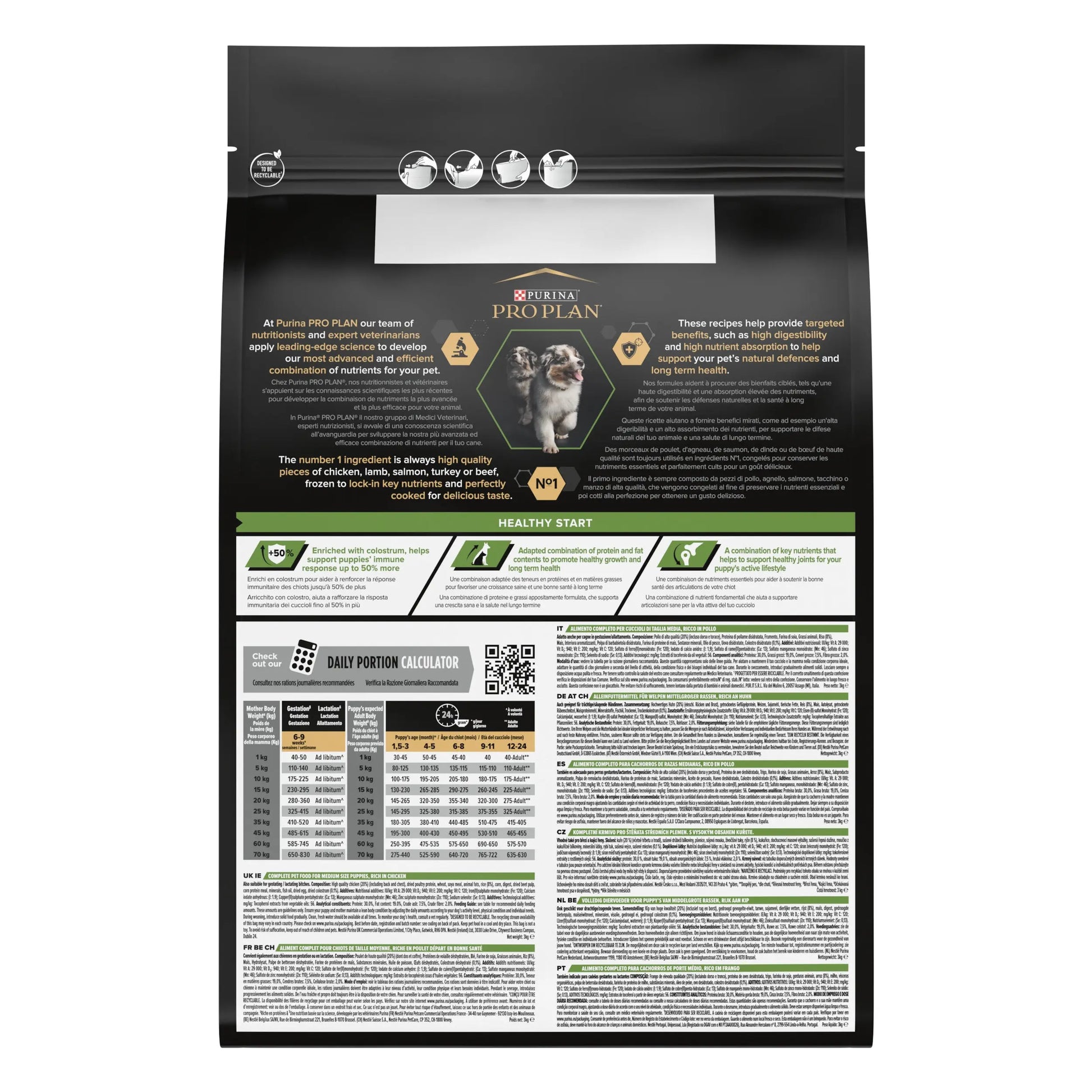 Pro Plan Dog Medium Puppy Start Pollo 3 kg al mejor precio -Todoanimal.es