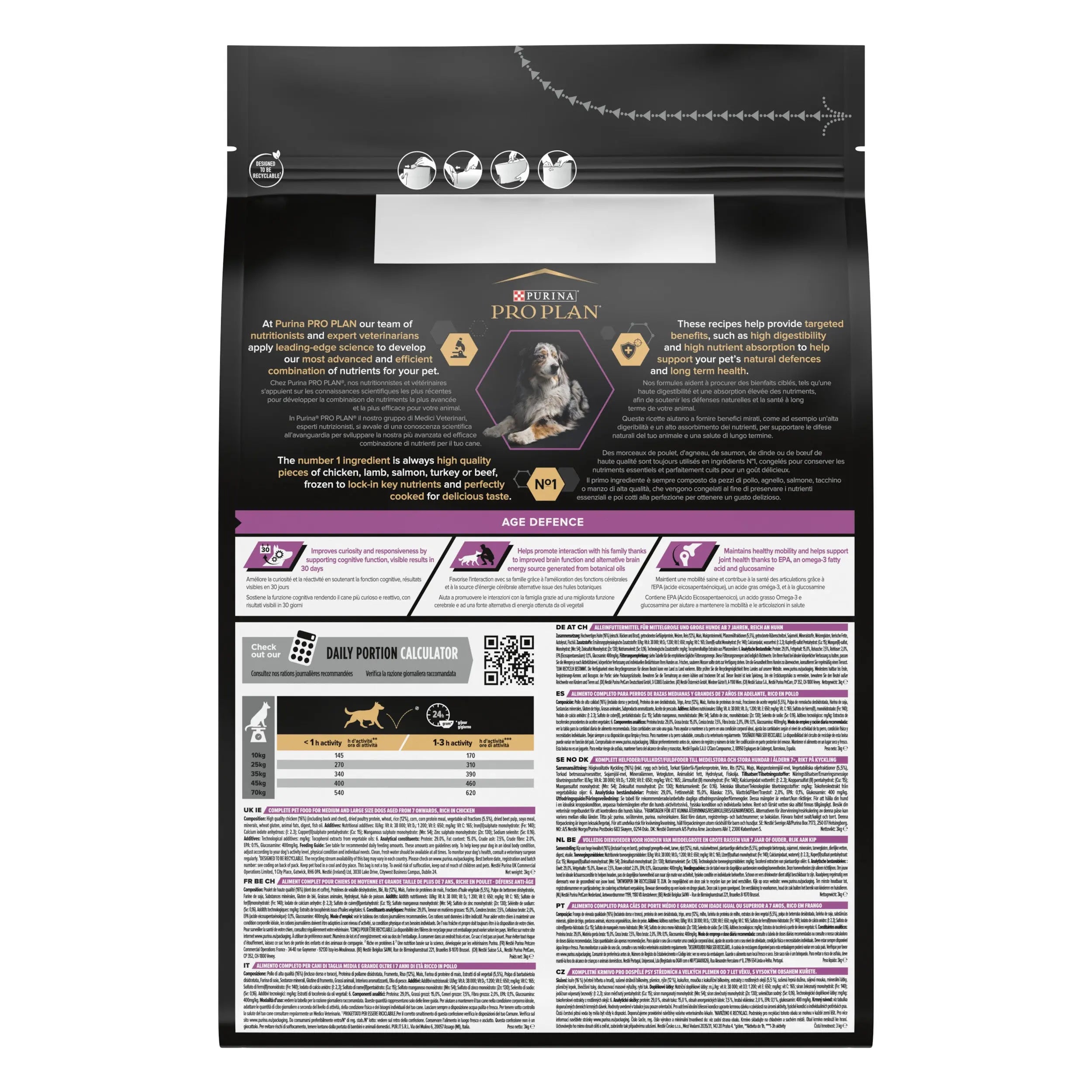 Pro Plan Dog Medium & Large Adult Agedefen 7+ Pollo 3 kg al mejor precio -Todoanimal.es