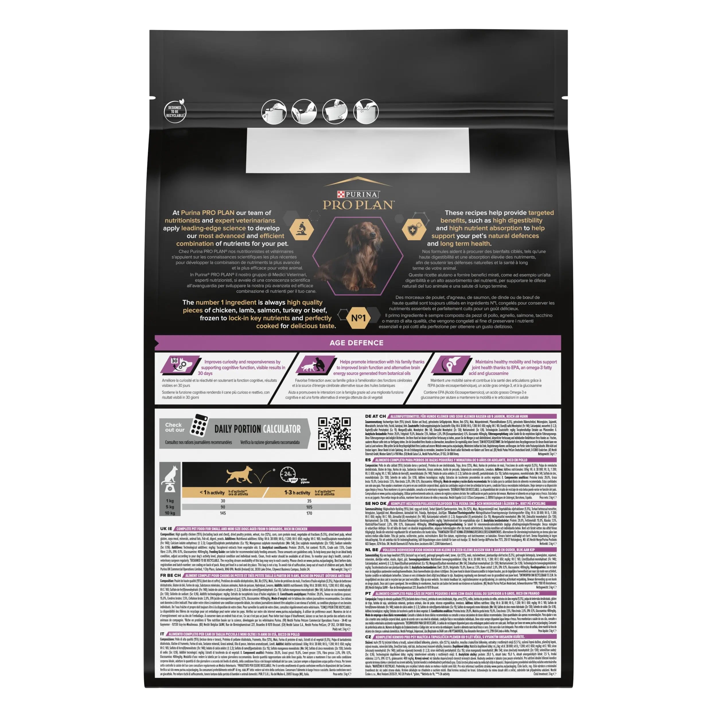 Pro Plan Dog Small & Mini Adult Agedefen 9+ Pollo 3 kg al mejor precio -Todoanimal.es