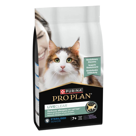 Pro Plan LiveClear Sterilised 7+ Senior Pavo Pienso Reduce Alérgenos sobre el Pelo del Gato al mejor precio -Todoanimal.es