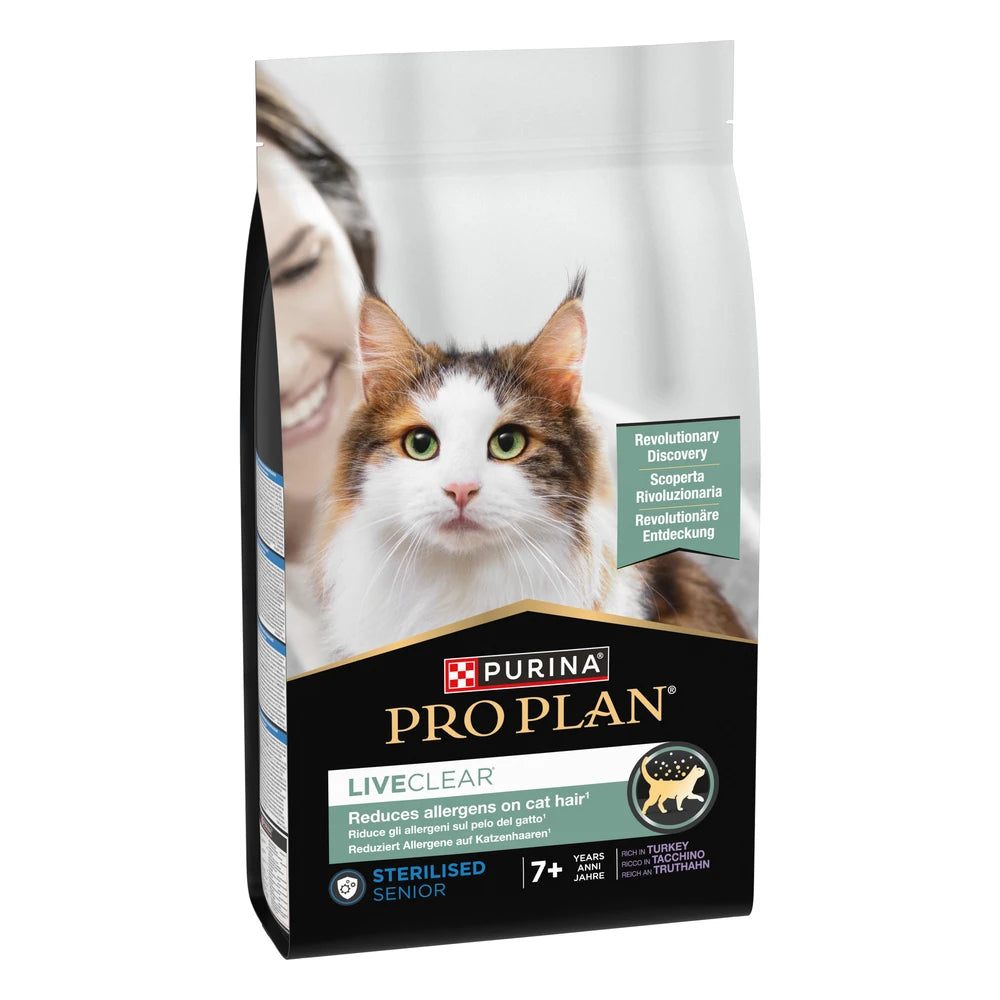 Pro Plan LiveClear Sterilised 7+ Senior Pavo Pienso Reduce Alérgenos sobre el Pelo del Gato al mejor precio -Todoanimal.es