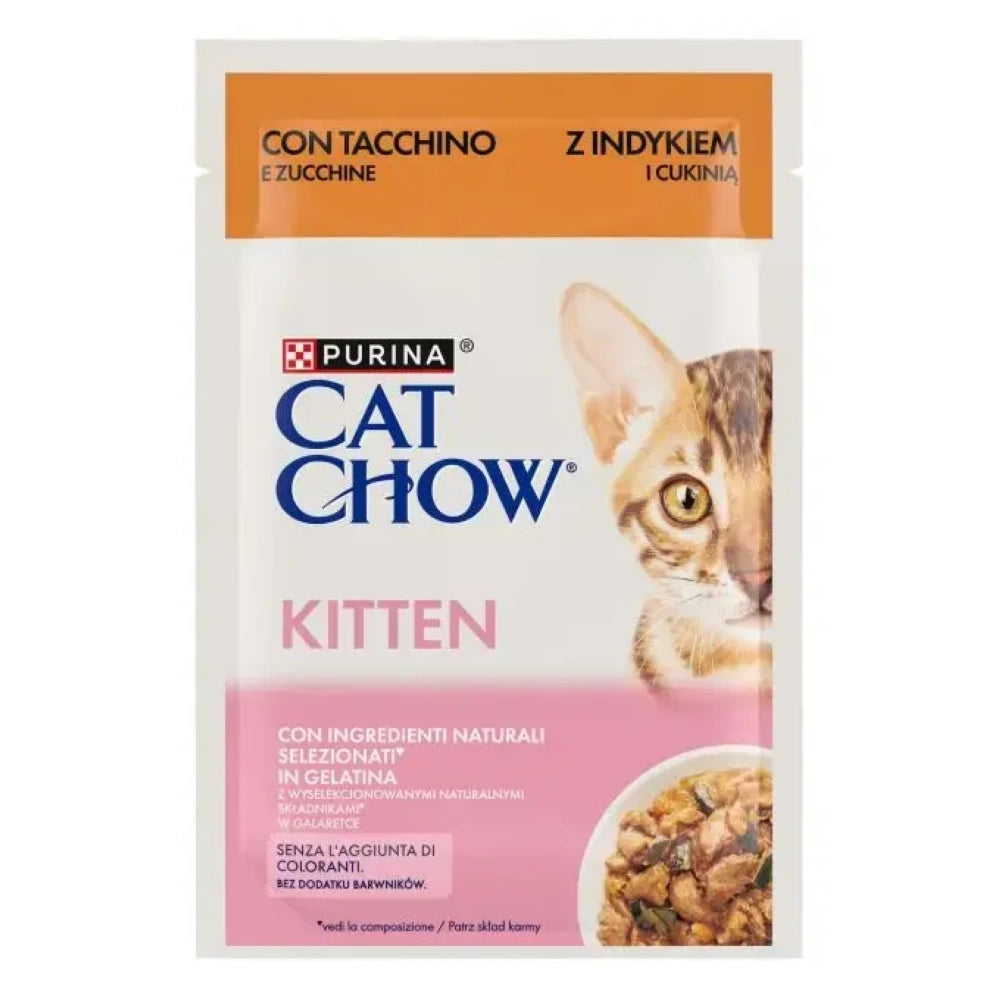 Purina Cat Chow Kitten Pavo y Calabacín Sobre Comida Húmeda para Gatos 85g al mejor precio -Todoanimal.es