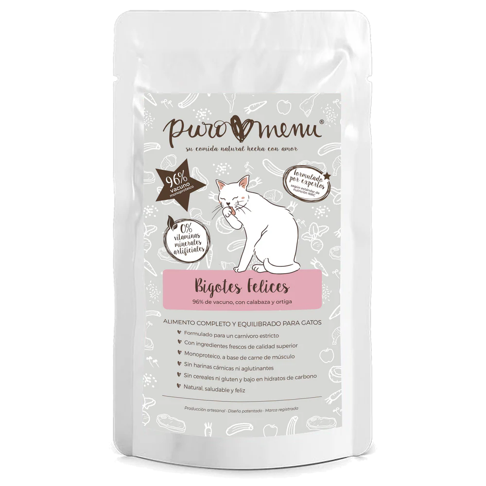 Puro Menú BIO Bigotes Felices Comida Húmeda de Vacuno para Gatos al mejor precio -Todoanimal.es