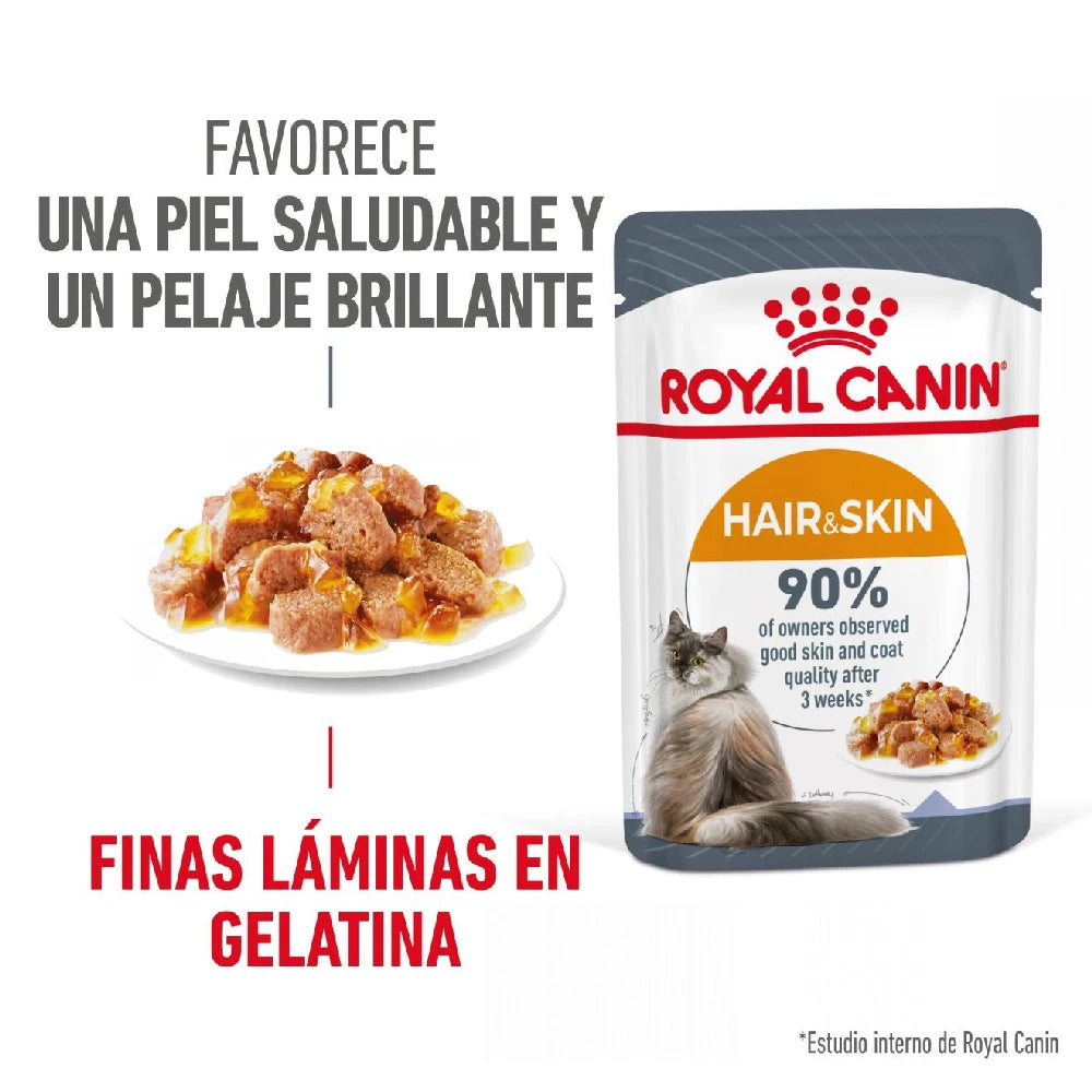 Royal Canin Hair & Skin Finas Láminas en Gelatina 85 g Comida Húmeda para Gatos al mejor precio -Todoanimal.es