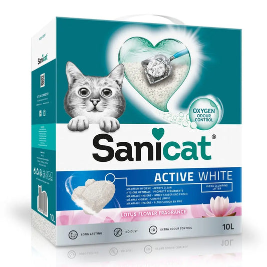 Sanicat Arena para Gatos Aglomerante Active White Lotus 6L –  Fragancia Flor de Loto - Alta Absorción SANICAT