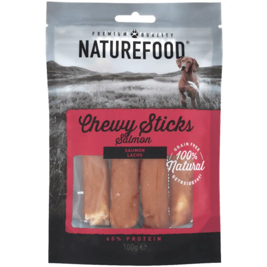 Snack Dog Naturefood Palitos Masticables Salmón 100 g al mejor precio -Todoanimal.es
