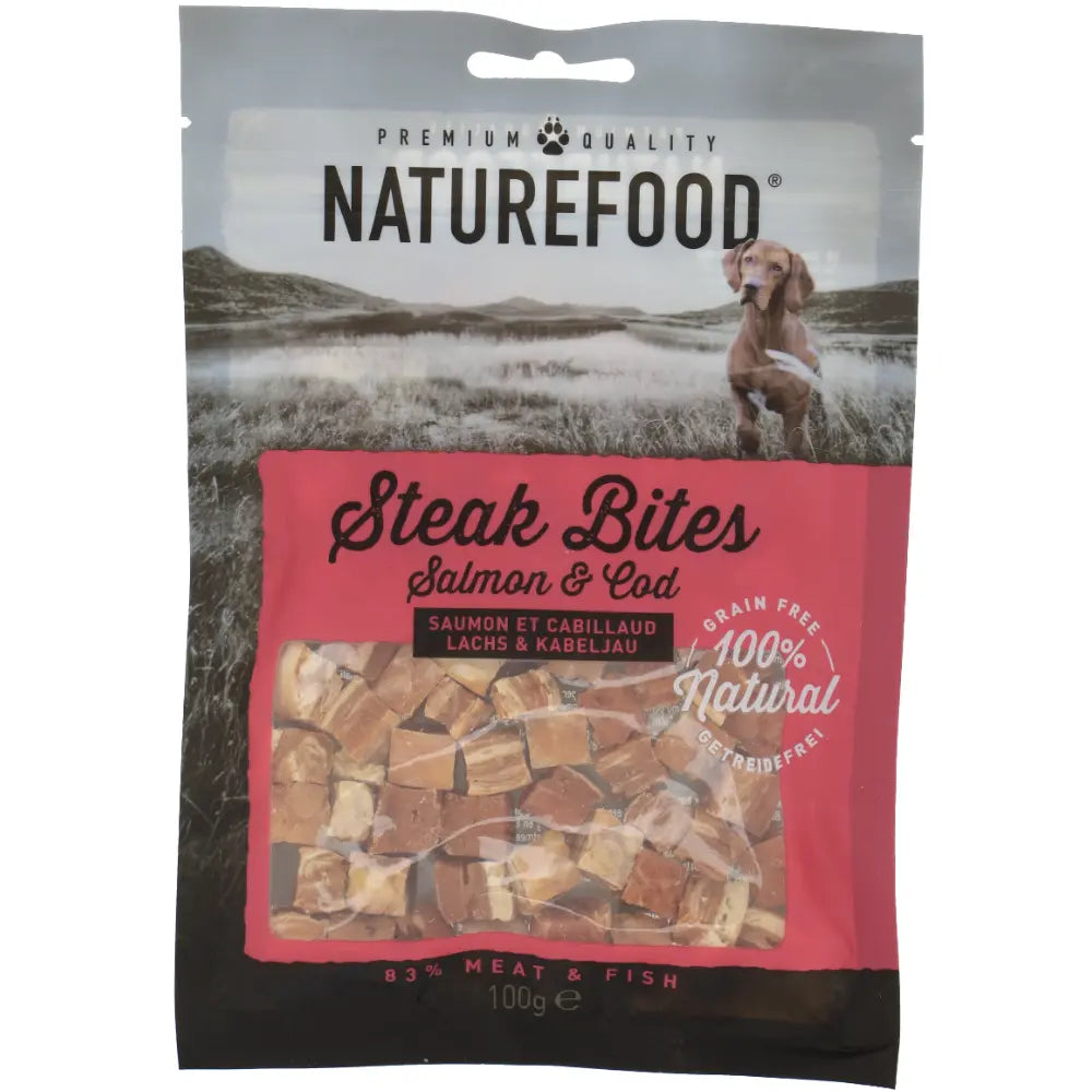 Snack Dog Naturefood Steak Bites Salmón 100 g al mejor precio -Todoanimal.es