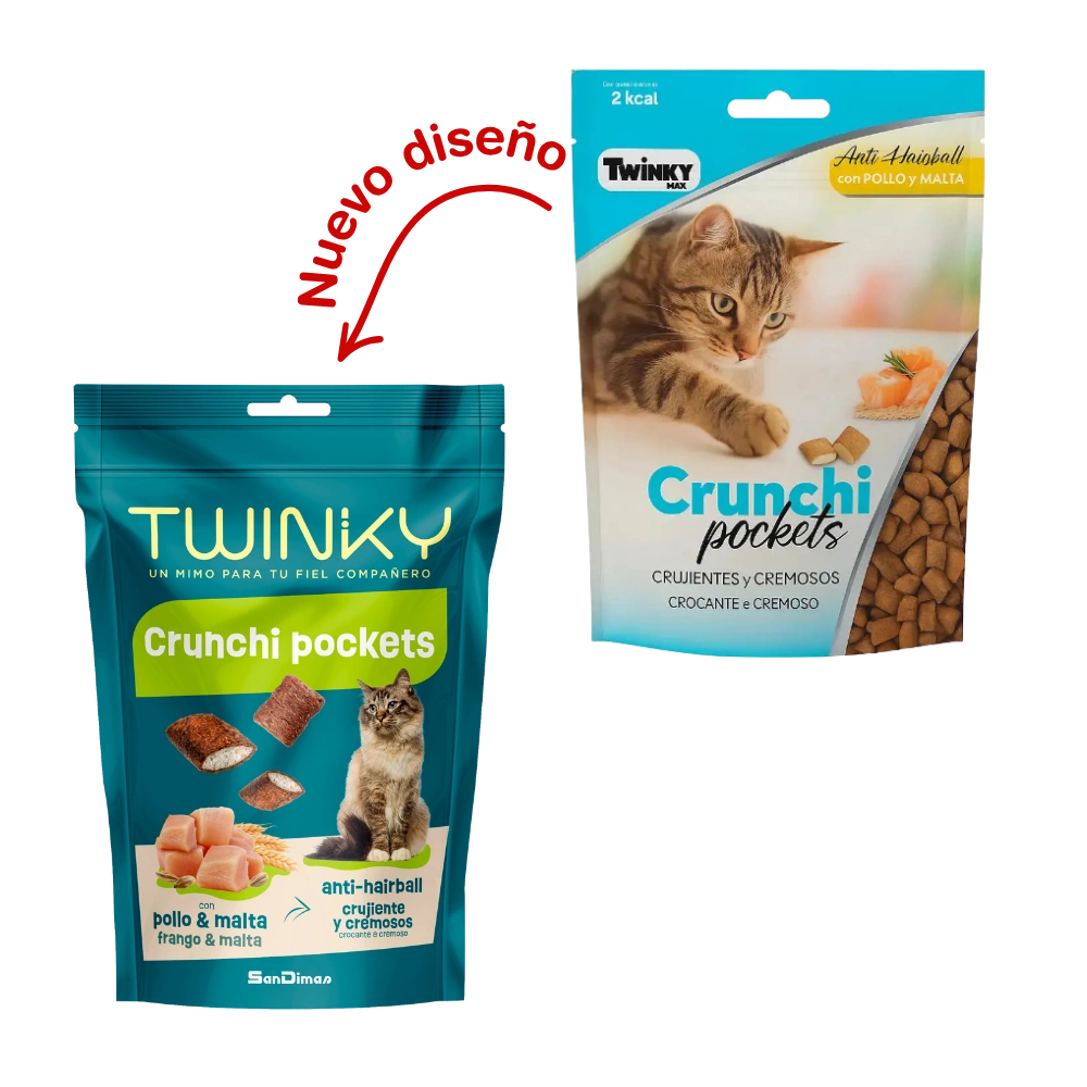 Snack Twinky Cat Crunchi Pockets Pollo y Malta 60 g al mejor precio -Todoanimal.es