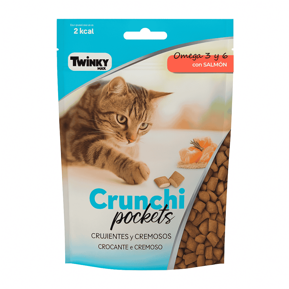 Snack Twinky Cat Crunchi Pockets Salmón 60 g al mejor precio -Todoanimal.es