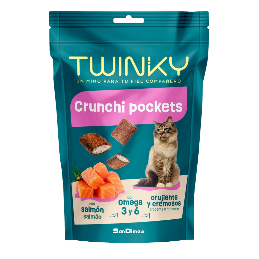 Snack Twinky Cat Crunchi Pockets Salmón 60 g al mejor precio -Todoanimal.es