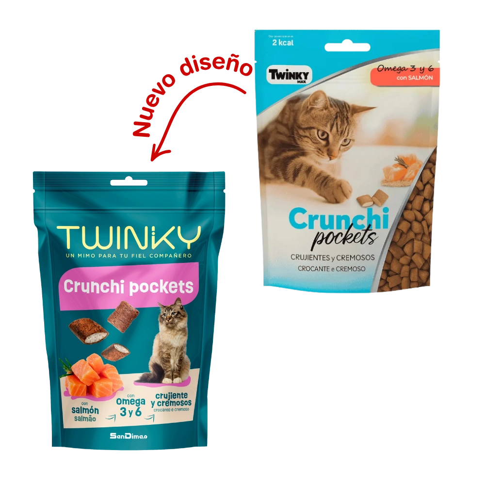 Snack Twinky Cat Crunchi Pockets Salmón 60 g al mejor precio -Todoanimal.es