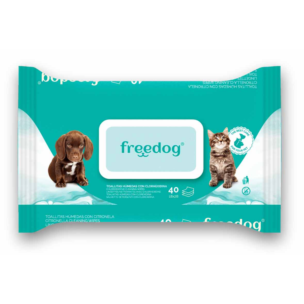 Toallitas Húmedas Clorhexidina Freedog 40Udes 28X18 cm al mejor precio -Todoanimal.es