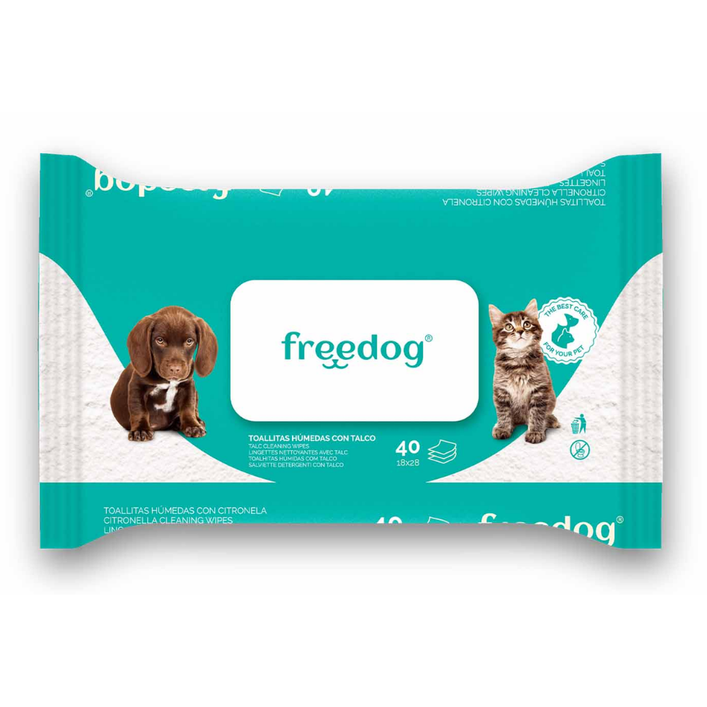 Toallitas Húmedas Talco Freedog 40Udes 28X18 cm al mejor precio -Todoanimal.es