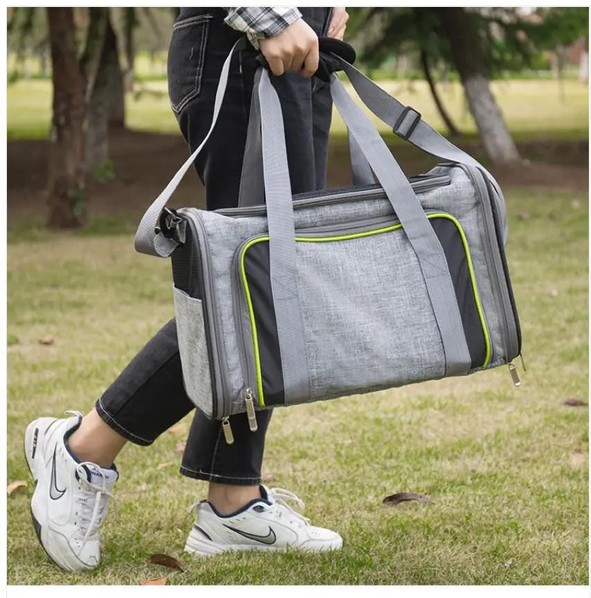Transportín Bolso Hk Con Dos Compartimentos Gris Y Verde 49X28X28 - Precios Más Baratos - Todoanimal