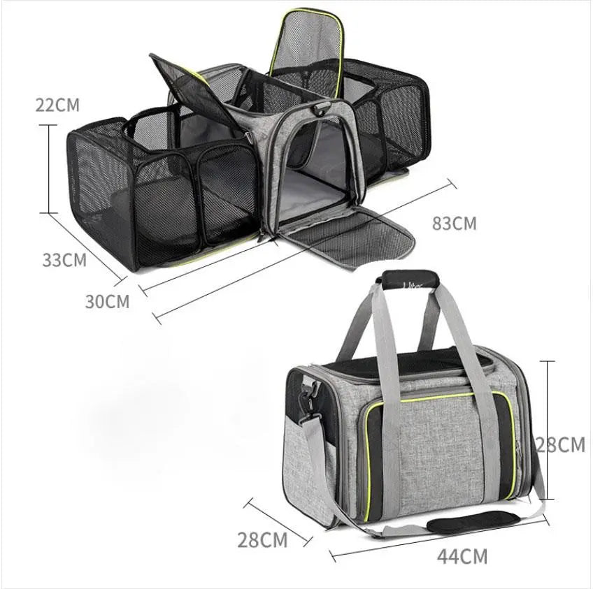 Transportín Bolso Hk Con Dos Compartimentos Gris Y Verde 49X28X28 - Precios Más Baratos - Todoanimal