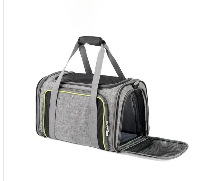 Transportín Bolso Hk Con Dos Compartimentos Gris Y Verde 49X28X28 - Precios Más Baratos - Todoanimal